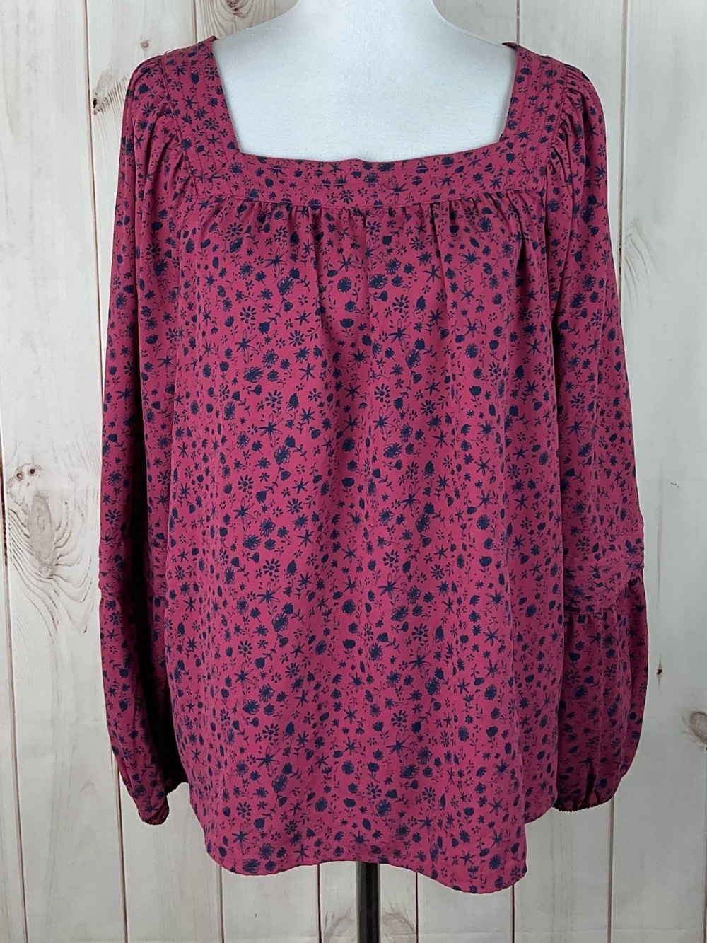 LC Lauren Conrad Women's Pink Blue Floral Print Square Neck Peasant Top Size XL